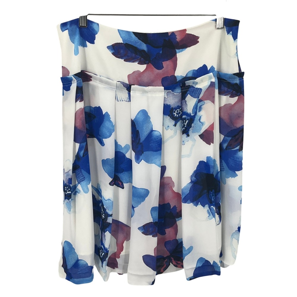 Banana Republic Skirt Women 8 White Blue Floral Watercolor Pleated Romantic